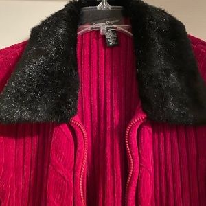 This beautiful red sweater with fur collar is beautiful perfect for any weather